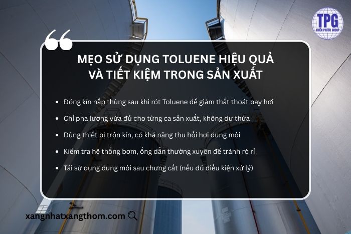 Mẹo sử dụng Toluene hiệu quả và tiết kiệm trong sản xuất